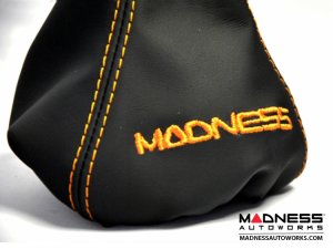 FIAT 500 Gear Shift Boot - Black Italy - Black Leather w/ Orange Stitching + MADNESS Logo